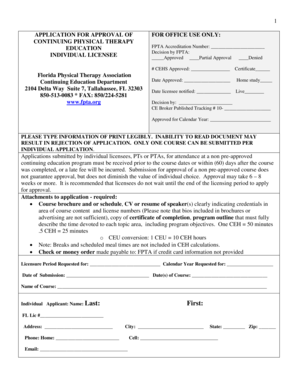 Florida Physical Therapy Continuing Education Application