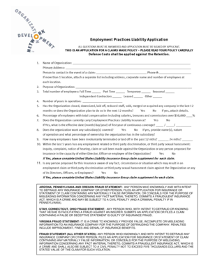 Employment Practices Liability Insurance Application