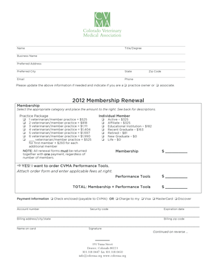 2012 CVMA Membership Renewal Form