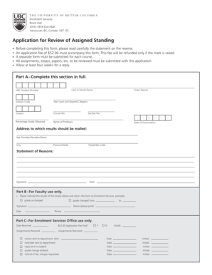 University of British Columbia Grade Review Application