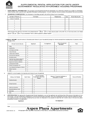 Supplemental Rental Application for Affordable Housing