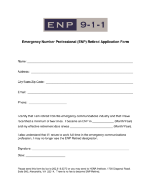 Emergency Number Professional (ENP) Retired Application Form - nena