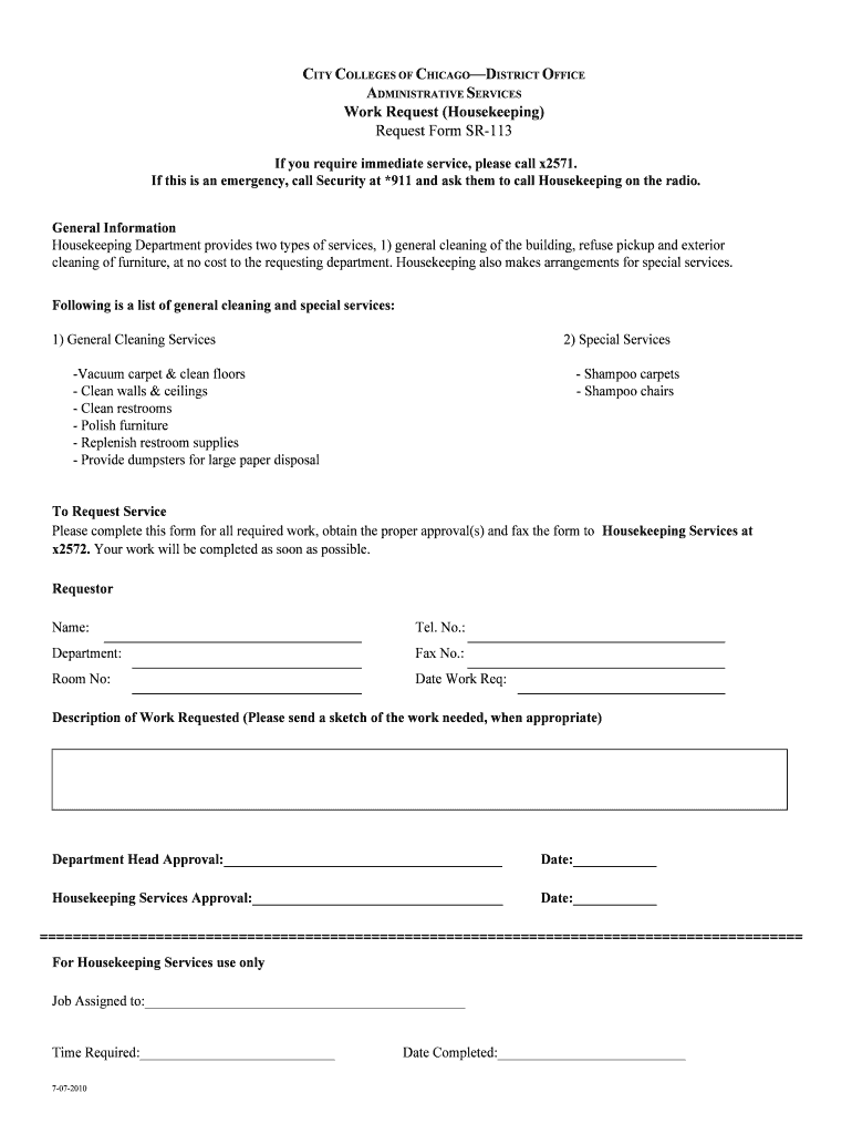 Fillable Online Work Request (Housekeeping) Fax Email Print pdfFiller