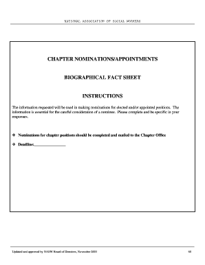 NASW Chapter Nominations Biographical Fact Sheet