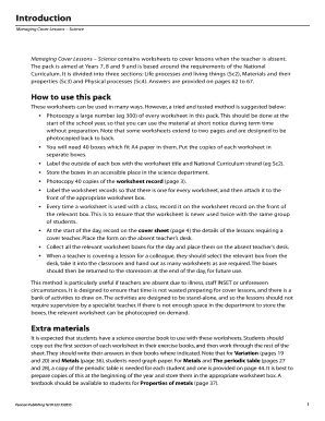 Science Cover Lesson Worksheets