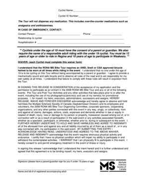RONA MS Bike Tour Waiver Form