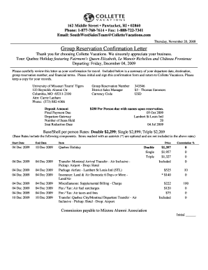 Staff meeting letter - Group Reservation Confirmation Letter - Mizzou.com