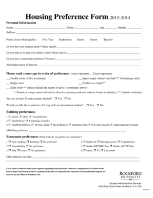 Housing Preference Form 2013–2014