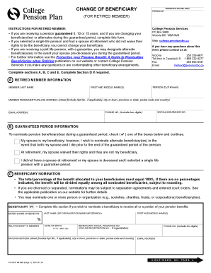 Change of Beneficiary Pension Plan Form