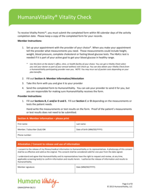 HumanaVitality Vitality Check Form