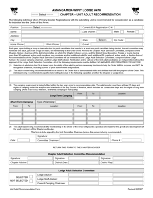 Order of the Arrow Adult Recommendation Form
