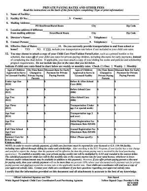 Private Paying Rates and Other Fees Form