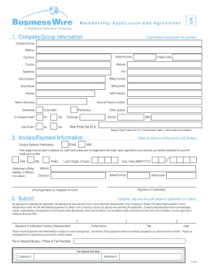 Business Wire Membership Application and Agreement