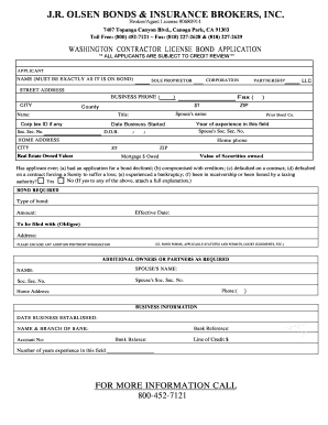 Washington Contractor License Bond Application