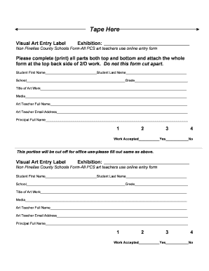 Visual Art Entry Label Exhibition Form