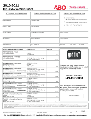 Influenza Vaccine Order Form