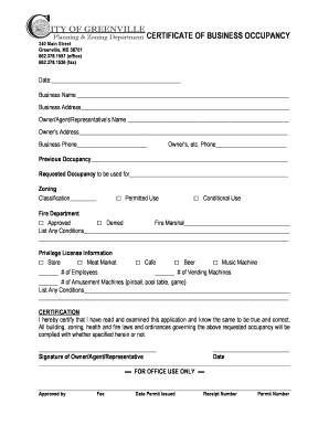 Certificate of Business Occupancy