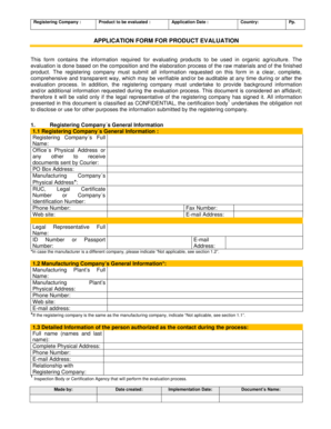 Application Form for Product Evaluation