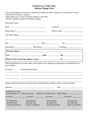 Fond du Lac Credit Union Address Change Form