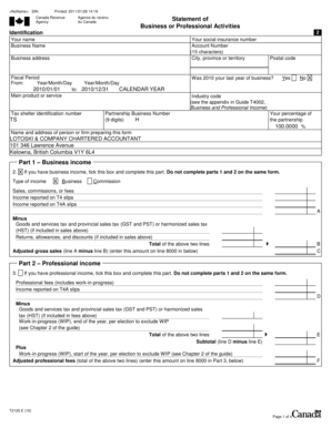 Canada Business or Professional Activities Statement