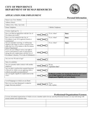 City of Providence Employment Application