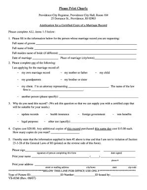 Application for Certified Copy of Marriage Record