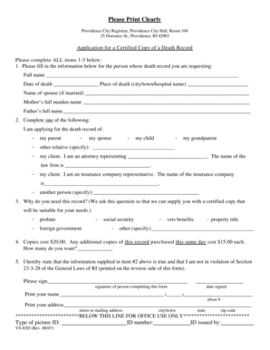 Application for Certified Copy of Death Record
