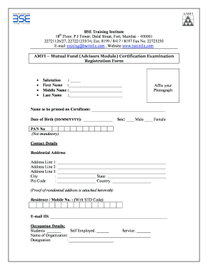 AMFI Mutual Fund Certification Registration Form