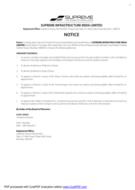 Supreme Infrastructure India Annual General Meeting Notice