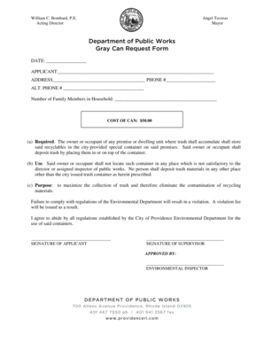 City of Providence Gray Can Request Form