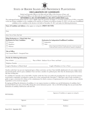Rhode Island Declaration of Candidate
