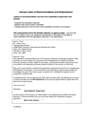 Letter of Recommendation and Endorsement