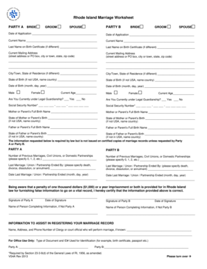 Rhode Island Marriage Application Form