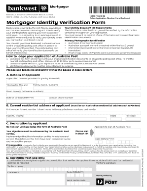 Bankwest Mortgagor Identity Verification Form