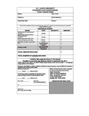 Shaw University Founder's Day/Homecoming Ticket Order Form