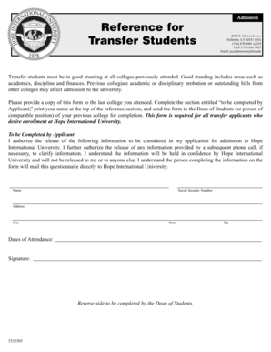 Transfer Student Reference Form