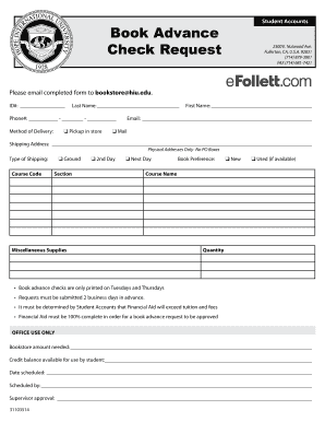 Student Book Advance Check Request Form