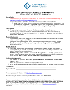 Blue Cross and Blue Shield of Minnesota Health Insurance Application