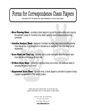 Correspondence Chess Move Planning Sheet