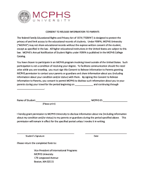 Consent to Release Information to Parents