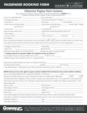 Goway Travel Passenger Booking Form