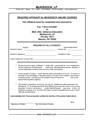 Required Affidavit for McKissock Online Courses