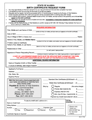 Alaska Birth Certificate Request Form