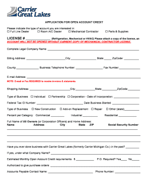 Application for Open Account Credit