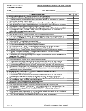 NYC Document Examination Checklist