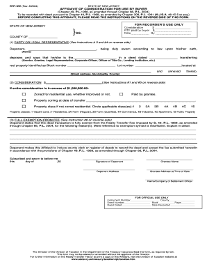 New Jersey Affidavit of Consideration