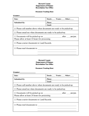 Howard County Document Tracking Sheet