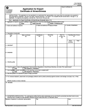 FAA Form 8130-1 Export Certificate of Airworthiness