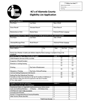Fillable Online 4C s of Alameda County Eligibility List Application Fax