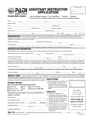 PADI Assistant Instructor Application Form